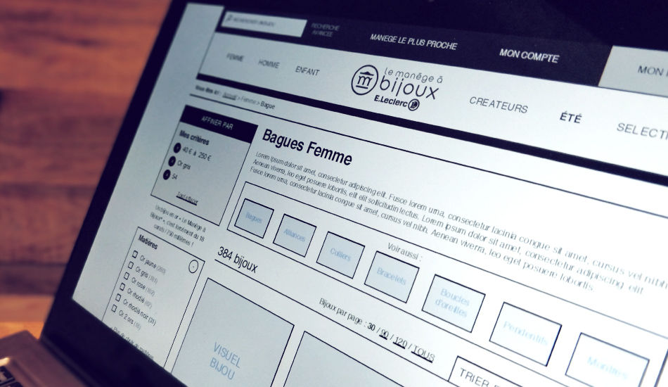 Travail de conception lors de la refonte du site e-commerce pour Le Manège à Bijoux
