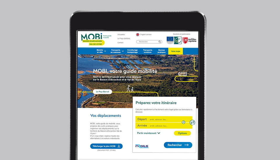 Site internet MOBI, affichage sur tablette iPad
